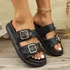 Chinelos Femininos de Tamanho Grande com Fivela de Cinto 2025 Novos Moda Retrô Europeia e Americana Cross-Border Sandálias Casuais Peep-Toe de Sola Grossa