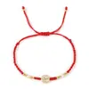 Pulsera de Cuerda Roja de Moda para Mujeres con Personalidad, Pulsera Tejida con Perla y Moneda de Oro, Diseño de Nicho, Accesorio Versátil Estilo Ins