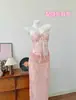 Tailandia Nuevo 2026 Sesión de Fotos de Vacaciones en Isla Sexy Top de Tubo de Encaje Falda Larga con Abertura Traje de Baño de Tres Piezas