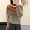 Suéter Retro Fair Isle 100% Lana para Mujer Otoño e Invierno 2026 Nuevo Estilo Holgado Engrosado Cálido Suéter de Punto Superior