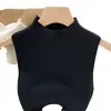 Colete Tricô Gola Meia-alta Temperamento 2023 Primavera e Verão Top Curto Sem Manga Peça de Sobrepor Camisa Base para Mulheres