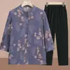 Camisas Finas de Primavera e Outono para Idosas da Vovó, Conjuntos Femininos de Verão com Manga Três Quartos, Roupas de Outono para Meia-Idade e Idosos