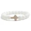 Pulsera de Turquesa Negra Transfronteriza, Pulsera de Cruz, Pulsera de Piedra Volcánica Mate, Pulsera Elástica de Yoga en Stock