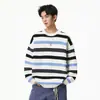 Suéter de Punto Texturizado a Bloques de Color Rayado Estilo Retro Americano para Hombre, Otoño Estilo Perezoso Sensación Holgada Suéter de Punto de Cuello Redondo para Parejas