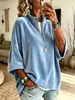 Top feminino de veludo para outono e inverno com mangas 3/4, gola alta, zíper, corte solto, modelador, tecido macio e confortável