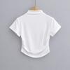 Camiseta Básica de Manga Corta con Pliegues de Cuello Medio Alto Europea y Americana para Mujer Otoño Nuevo Chica Caliente Europea y Americana Ajustada Adelgazante Base