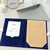 Invitaciones de Boda de Terciopelo Azul Real con Sello Blanco en Relieve, Tarjeta de Respuesta Dorada Estampada en Acrílico, Juego Completo de Invitaciones de Boda