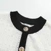 Vestido de punto de manga larga con cuello redondo y cierre de un solo botón, diseño socialité con bloques de color blanco y negro, nuevo para principios de otoño 2026, marca S, para mujer
