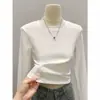 Camiseta Crop Top Verde Militar para Mujer, Estilo Básico para Otoño, Invierno y Primavera, Manga Larga Hombro Normal, Camiseta Base