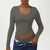 Estilo SK Ropa de Yoga Ajustada de Manga Larga Estilo Europeo y Americano Escote en V Espalda Sexy Hermosa Top Deportivo para Mujer Secado Rápido Ropa para Correr Fitness Camiseta
