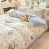 Juego de Cuatro Piezas de Terciopelo de Leche Engrosado 2026 con Estampado Floral Fresco Juego de Ropa de Cama de Vellón de Coral, Funda de Edredón Individual/Doble, Popular en Transmisiones en Vivo