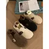 Primer Encuentro Temporada Negro Retro Peludo Zapatos Birkenstock para Mujer Perezosos Slip-on Planos Zapatos Individuales Zapatos de Algodón con Terciopelo