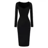 Vestido Midi Bodycon de Manga Longa com Decote V Sexy Estilo Desejo Puro Cintura Plissada de Outono Ajustado ao Corpo Temperamento de Garota Popular