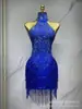Traje de Competição de Dança Latina com Franjas e Bolas, Cruzado Europeu e Americano, com Alças no Pescoço, Roupa para Festa de Aniversário, Modelo de Salão do Automóvel, Bar, DJ Feminino