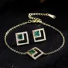 Artículo más vendido transfronterizo: Set de Pendientes y Pulsera para Mujer Estilo Minimalista de Lujo Ligero, Cuadrados de Esmeralda con Incrustaciones de Circonita, Chapado en Oro de 18 Quilates