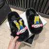 Bonitas pantuflas de piel de conejo con diseño de corazón y flores para mujer, para otoño e invierno, nuevas, a juego con todo, para el hogar, pantuflas de algodón antideslizantes con suela gruesa
