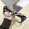 Gafas de Lujo Transfronterizas con Diamantes Brillantes y Decoración de Pedrería de Alta Gama, Anti-Luz Azul, Sin Graduación, Estilo Ojo de Gato, Sin Graduación Bl6858