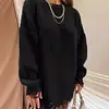 Comercio Exterior Europeo y Americano Transfronterizo Otoño e Invierno 2026 Nuevo Jersey de Punto Holgado Color Sólido Cuello Redondo Dobladillo Deshilachado para Mujer