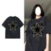 Camiseta Vintage Lavada de Peso Pesado de Manga Curta para Mulheres, Verão 2026 Nova Marca Tendência High Street Top Solto de Meia Manga