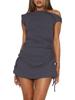 Vestido de Verano 2025 Estilo Y2K Hot Girl Ajustado Hombros Descubiertos Cordón Fruncido Vestido Corto Transfronterizo Sexy Estilo Bodycon