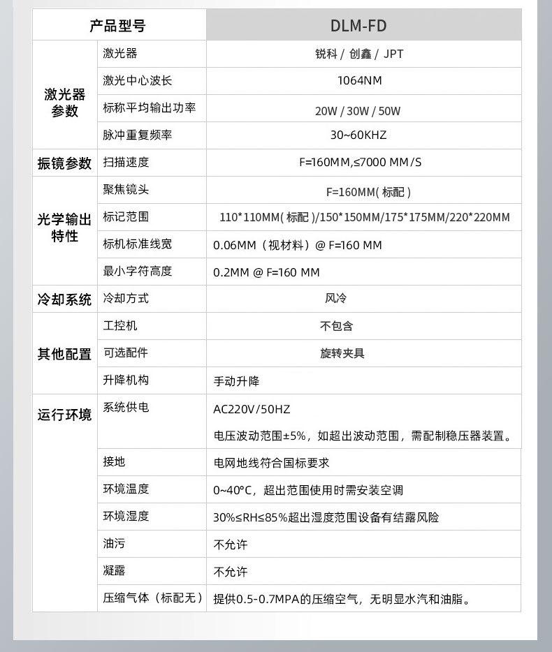 桌面款光纤激光打标机参数信息