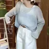 Suéter de Punto Rayado Hueco de Color Degradado Estilo Dulce para Mujer 2026 Primavera/Verano Cárdigan de Punto Holgado Color Bloque