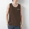 Chaleco Blanco de Algodón Puro para Hombre Verano Tendencia Estampado de Letras Chaleco Deportivo sin Mangas Tirante Baloncesto Fitness Camiseta Interior