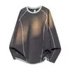 Camiseta de manga larga para hombre con patrón de gofre G-stone, costuras de contraste, costuras tridimensionales, mangas raglán, corte holgado, capa base casual