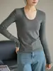 Tricô de Gola U de Alta Qualidade Outono Novo Manga Longa Modelador Camada Base Top com Gola em Formato de Ovo Top Estiloso