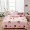 Conjunto de cuatro piezas de cachemira para planta, estilo nórdico, juego de tres piezas de sábana cepillada agradable al tacto, juego de ropa de cama, funda de edredón para dormitorio de estudiante
