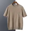 Nueva Temporada Primavera y Otoño Camiseta de Punto de Cachemira Sin Costuras para Hombre de Manga Corta Camisa Casual de Punto Base de Lana con Cuello Semi Alto