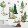 Adesivos de Parede de Animais da Floresta Pinheiro Selva Combinação de Pequenos Animais Adesivos Decoração de Parede para Quarto Infantil Decalques de Parede Autoadesivos