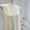 Camisa sin mangas de seda para mujer 2025 Primavera y Verano Nuevo Color Sólido Commuter Encaje Crepé Fantasma 100% Seda de Morera Top