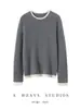 Suéter de gola redonda 100% cashmere puro para mulheres, outono/inverno, com design falso de duas peças, tricô color blocking e corte solto e confortável