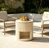 Mesa Lateral de Sofá de Travertino Branco Mesa Redonda Pequena para Terraço de Jardim Exterior Mesa de Café Pequena para Varanda Mesa de Cabeceira Criativa