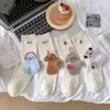 Calcetines de longitud media para mujer, estilo japonés, con lindos animales de dibujos animados, para primavera y otoño, 100% algodón, suaves y modernos, con diseños de koala, oso y conejo, perfectos para un look casual