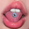 Unha de língua colorida de cinco pontas com revestimento de borracha, decoração de língua em estrela, unha de língua com espiral externa e óleo pingado, perfuração do corpo humano em aço inoxidável
