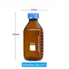 Botella de reactivo transparente marrón tapa azul botella de seda botella de rosca botella sellada 100 250 500 1000 ml botella de vidrio