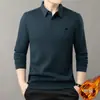 Camiseta de manga larga para hombre, con forro polar, cuello polo engrosado, para usar como capa exterior, casual de negocios, cálida