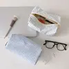 Estuche a rayas y cuadros estilo coreano para estudiantes, diseño simple de lazo, bolsa de almacenamiento de papelería de gran capacidad, neceser portátil para niñas