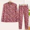 Conjunto de roupas de inverno quentes com forro de fleece da vovó para mulheres de meia-idade e idosas, blusa de base tipo cardigã, jaqueta de outono aberta na frente e calça para mamãe