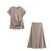 ZA Comercio Exterior 2025 Primavera Nuevo Estilo Europeo y Americano Moda Femenina Elegante Casual Suave Top Conjunto de Vestido Midi