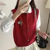 2025 Nova Roupa de Outono Estilo Coreano Redutor de Idade Colorido Botão Colete Tricotado Colete Camada Colete Sem Mangas Feminino Colete