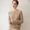 Invierno 2026 Nuevo Suéter de Punto Grueso de Cachemira de Siete Puntos con Encaje, Cuello Redondo, Medio Abierto, Manga Larga, Color Sólido para Mujer