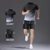 Camiseta Esportiva Masculina Seda de Gelo Secagem Rápida Roupa Conjunto de Corrida Verão Fino Manga Curta Roupa Fitness Roupa de Basquete Badminton