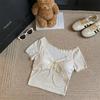 Playera de Manga Corta de Seda de Hielo Floral Pequeña Lazo con Almohadilla en el Pecho Interior Ajustado Adelgazante 2024 Prenda Exterior Top Básico para Verano