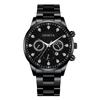 GENEBRA Moda Sol Lua Estrela Diamante Relógio Masculino Banda de Aço Falso Calendário de Três Olhos Relógio de Quartzo Geração Masculina