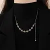 Colar Ajustável Redondo de Zircônia com Puxador, Corrente de Suéter Feminina da Moda, Acessório de Pescoço Exquisito de Nicho