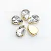Taladro de vidrio de alta calidad con forma de gota de agua y base puntiaguda, con diamantes de imitación dorados, para coser a mano, para ropa, zapatos, bolsos y accesorios de joyería.