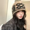 Gorro de Lã Retrô Coreano para Casal Outono e Inverno Designer Acolchoado Jacquard Quente Gorro de Tricô Proteção para Orelhas Chapéu para Frio
